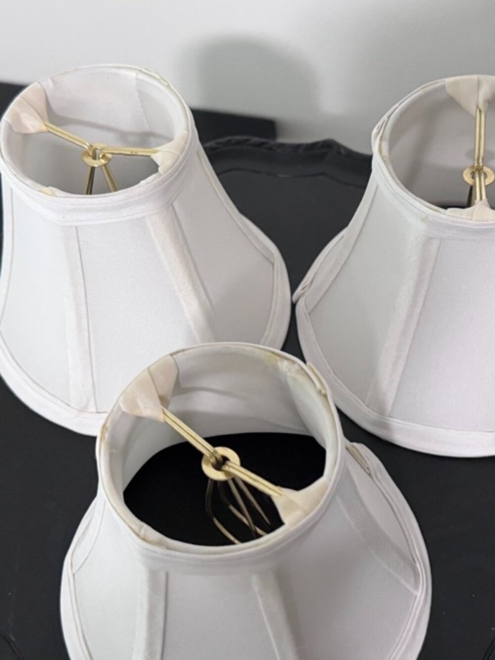 Off-White Silk Bell Chandelier Shades (6x), Brass Colored Clip-On,Spider Fitting
